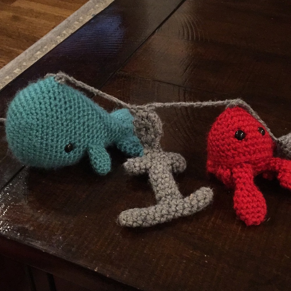 Hand Knit baby car seat toys
